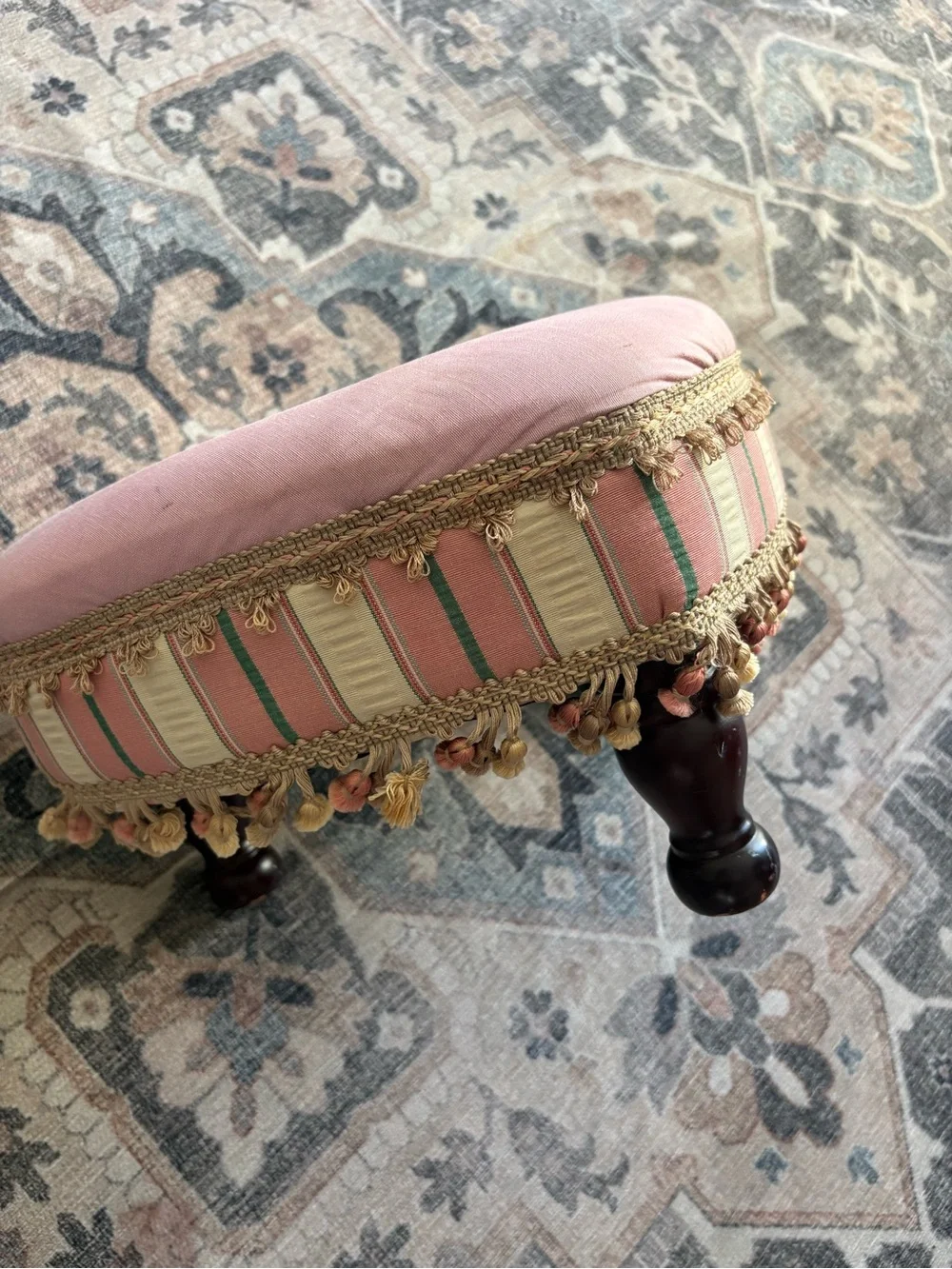 Vintage Pink Heart Footstool Ottoman Shabby Chic Vanity Seat Fancy Nancy room
